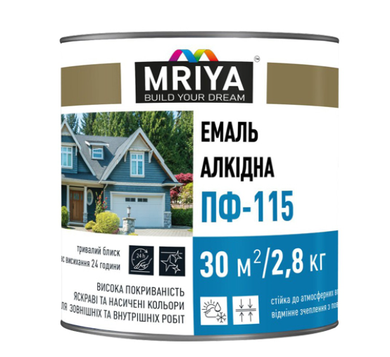 Алкідна емаль Мрія ПФ-115 ТМ «MRIYA», чорна, 2,8 кг